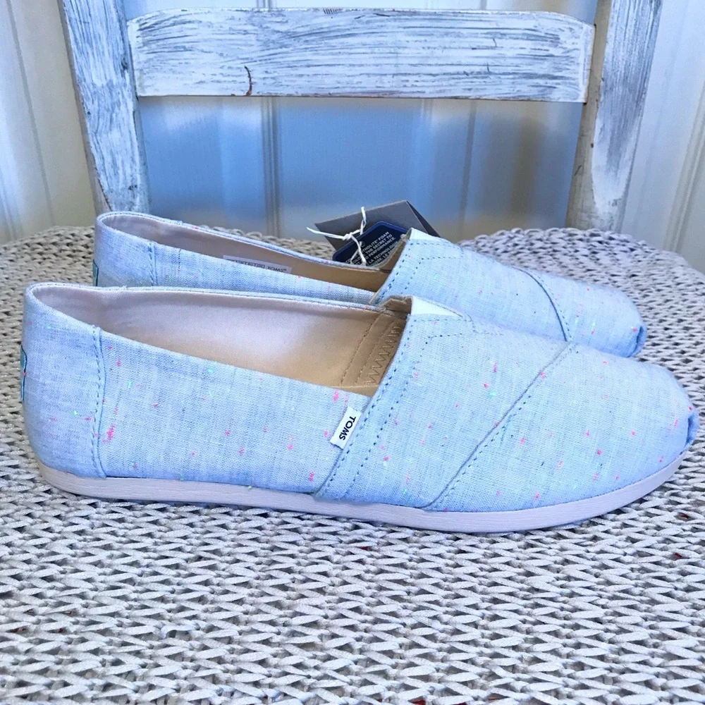 NWT Toms Alpargata Flats in Light Blue Speckled Linen